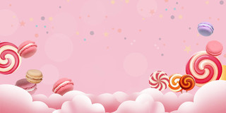 粉色唯美棒棒糖云朵马卡龙甜点下午茶美食展板背景甜品背景